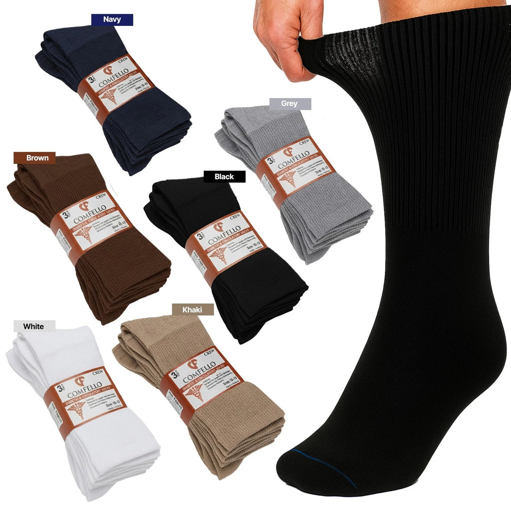 3 6 12 Pairs Diabetic Crew Socks Mens Circulatory Cotton Non Binding 9-11 10-13
