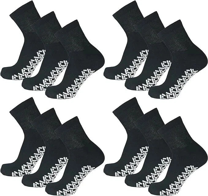 3-12 Pairs Men's Ankle Gripper Non Skid Diabetic Socks Non Binding Loose Fit Top