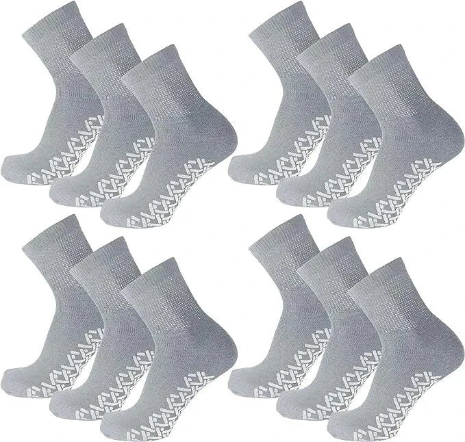 3-12 Pairs Men's Ankle Gripper Non Skid Diabetic Socks Non Binding Loose Fit Top